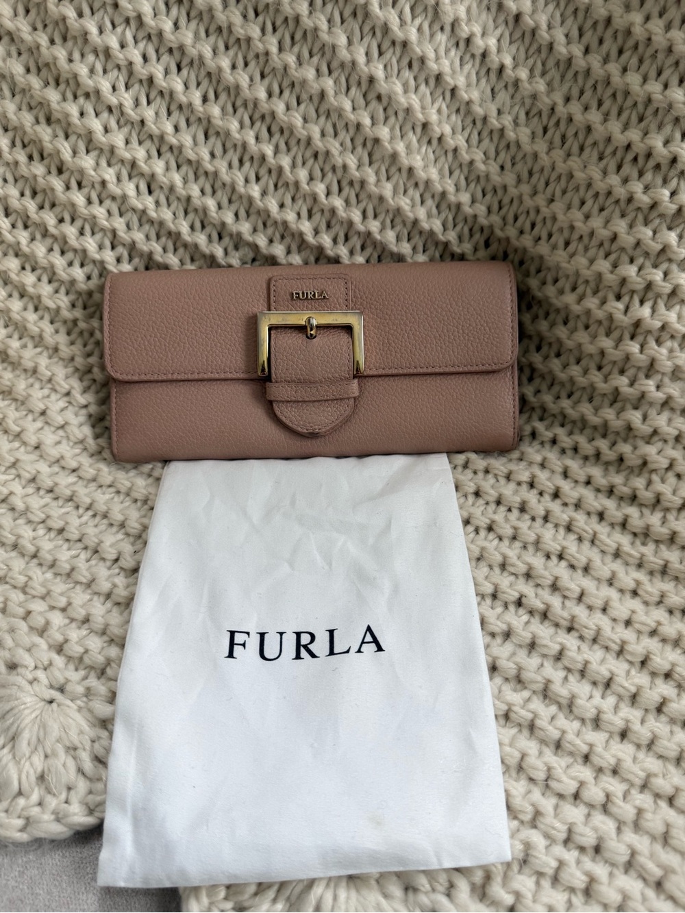 Furla Leather Wallet in Dusty Mauve with Gold Buckle
